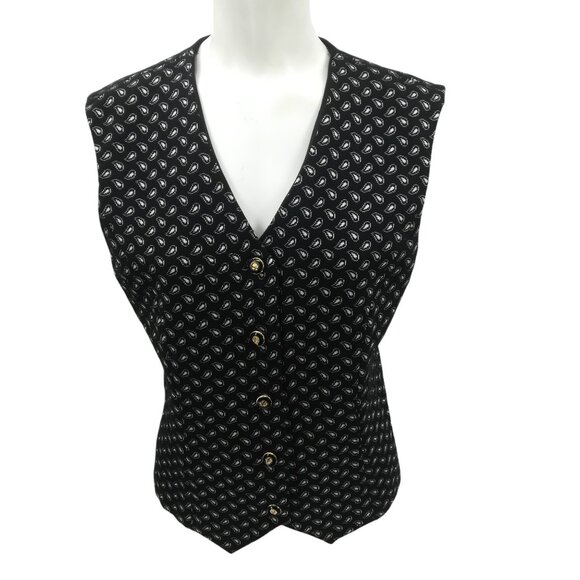 St. John Collection Tops - St John Collection Paisley Vest Sleeveless Blouse Size M V-Neck Black White